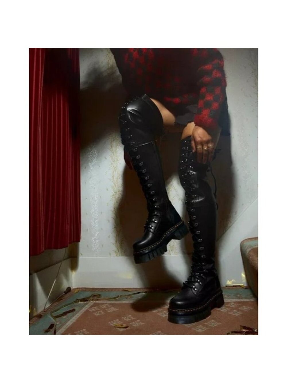 Dr. Martens Audrick 22i Size 6 Women Extreme Lace Knee High Platform Boot Black - Picture 7 of 8